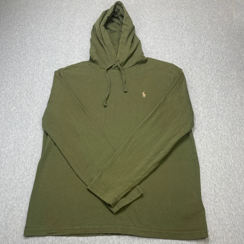 Polo Ralph Lauren Hooded T-Shirt Mens Medium Olive Green Long Sleeve EUC